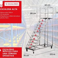 Escalera Metálica Móvil Prontometal de 10 escalones con ruedas