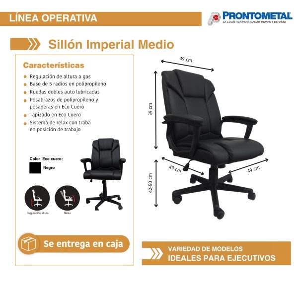 Silla de escritorio IMPERIAL en Ecocuero Negro - Imagen 6