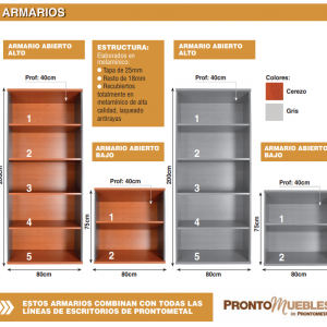 Armario de Oficina en Madera Abierto. Cerezo. Alto 200 cm - Prontometal