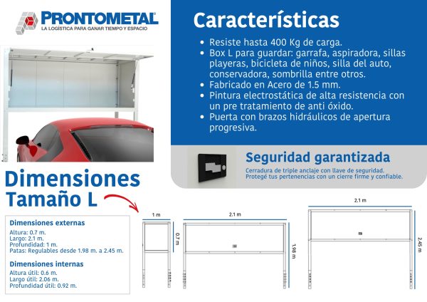 Box O Baulera L para Garage Prontometal. Altura Regulable con Cerradura - Imagen 8